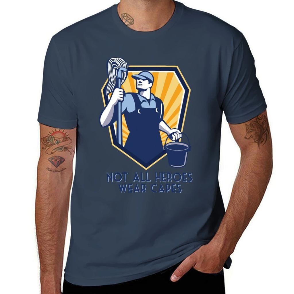 Funny Janitor Custodian Gift Not All Heroes Wear Capes TShirt Stretch Fabric Comfort TShirt