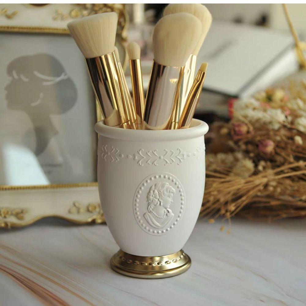 Embossed Portrait Makeup Brush Holder Lipstick Eyebrow Pencil Storage Box Desktop Decor