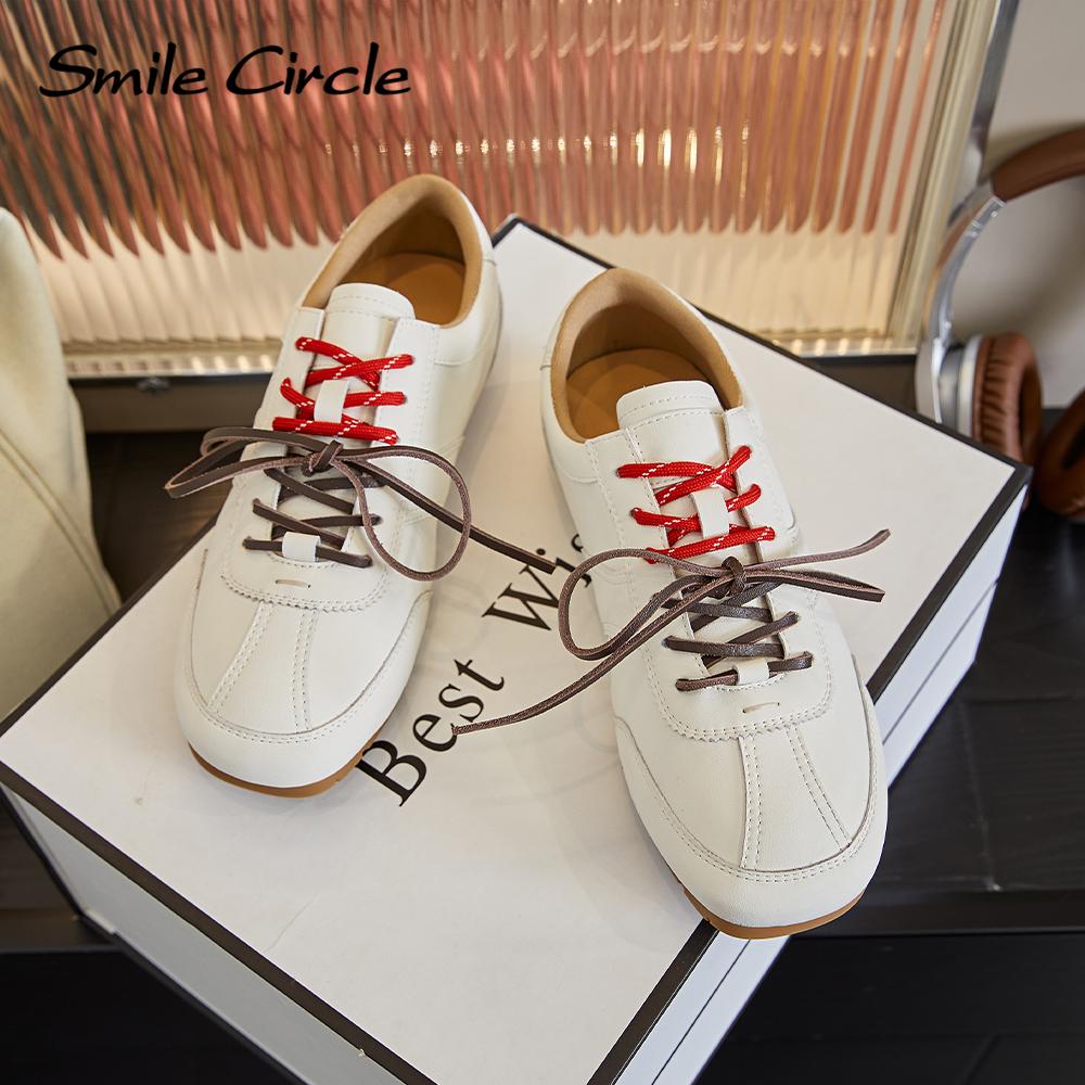 Женские кроссовки из натуральной кожи с круглым носком и шнуровкой, удобная модная повседневная обувь