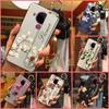 Back Cover Anti-dust Phone Case For Nokia 5.4 Wrist Strap Anti-knock Kickstand Shockproof Wristband Flower Phone Holder