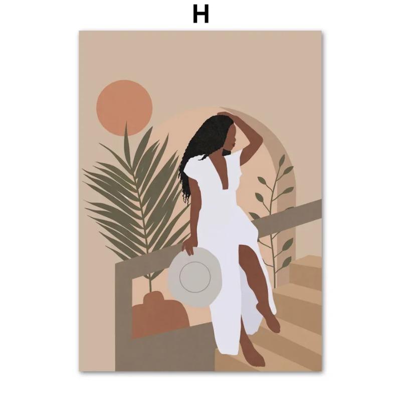 Элегантная черная девушка подсолнечник холст искусство абстрактный настенный декор для гостиной спальни HD печать плакат с растением шляпа юбка Desi