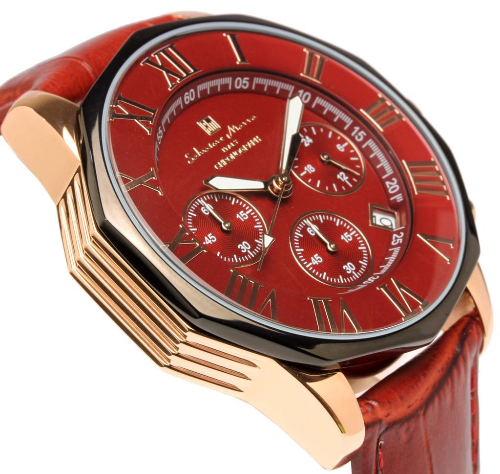 Часы Красный хронограф 10 АТМ Водонепроницаемый деловой формальный кожаный ремень [Salvatore Mara] Мужские
