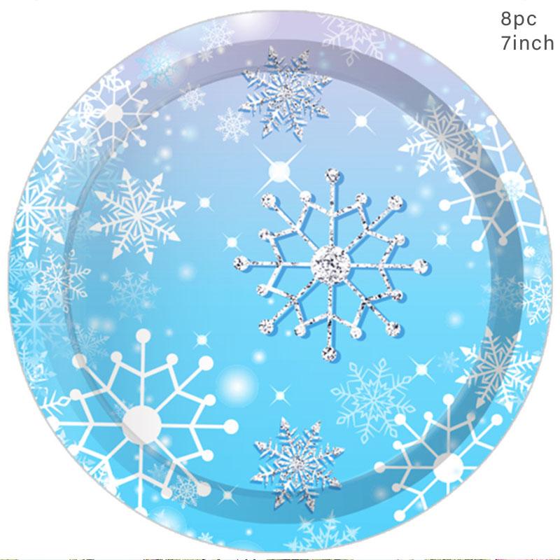 Одноразовая посуда «Синяя снежинка» Тарелки и чашки «Синий снег» Салфетки «Счастливого Рождества для девочек» Тема «Счастливого снега» Товары для вечеринки по случаю дня рождения
