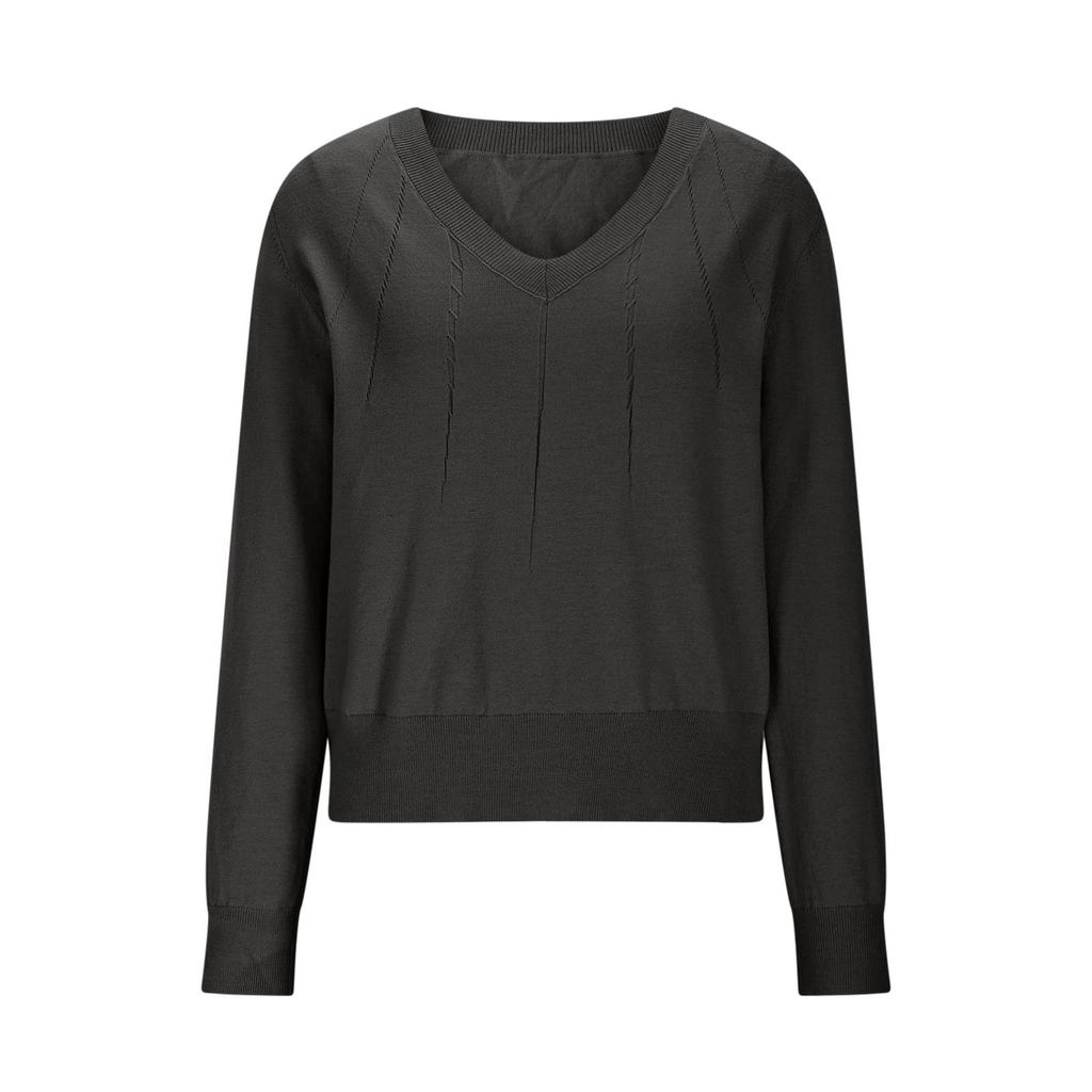 Solid color women's V-neck pullover sweater long sleeve fashion slim women's knitted pullover