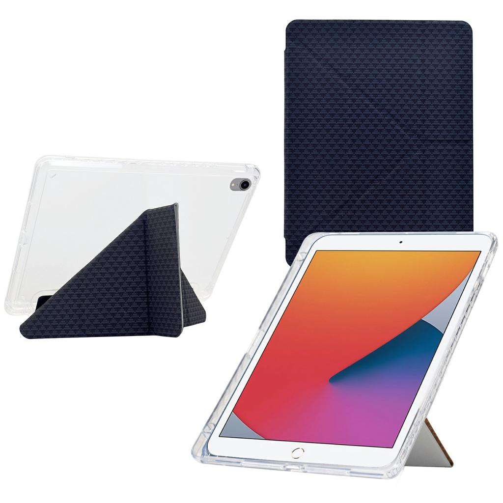 Tablet Case For iPad 10.2 (2020)/(2019)/Air 10.5 inch (2019),Y-Fold Stand Pyramid-Patterned Leather+Clear Acrylic Cover