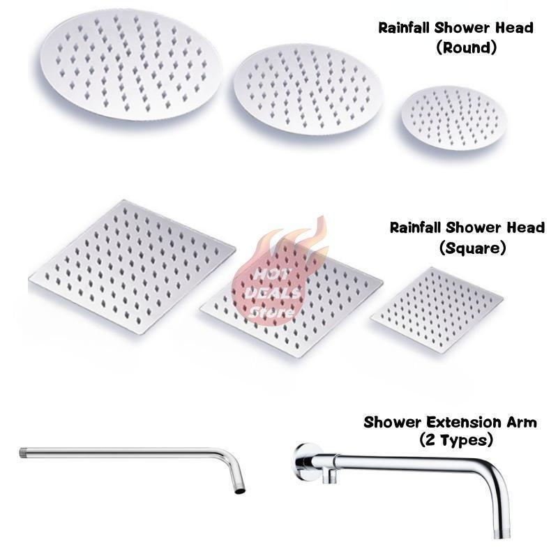 Round & Square Stainless Steel Ultra-thin Showerheads 12/10/8/6/4 Inch Rainfall Shower Head Rain Shower Chrome Finish