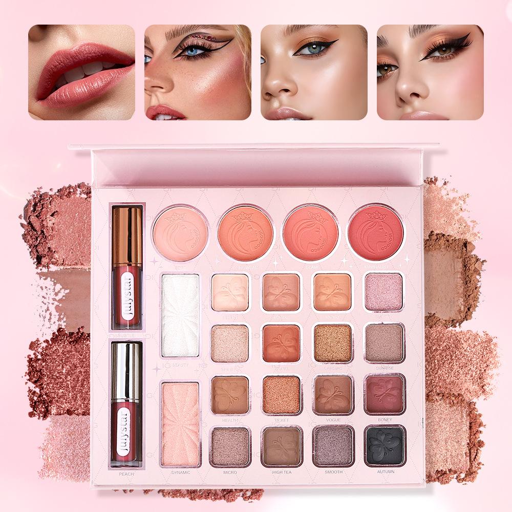 Julystar All-in-One Makeup Palette Set Eyeshadow Blusher Highlighter Contour Powder Liquid Lipstick Full Face Cosmetic Kit Gift Box for Women