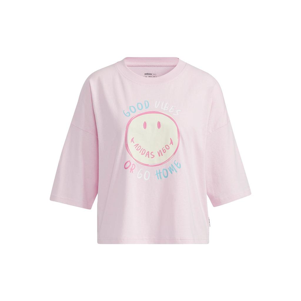 Adidas Neo Casual Sporty Short-Sleeve Smiley Print T-Shirt Women Tops Pink H61981