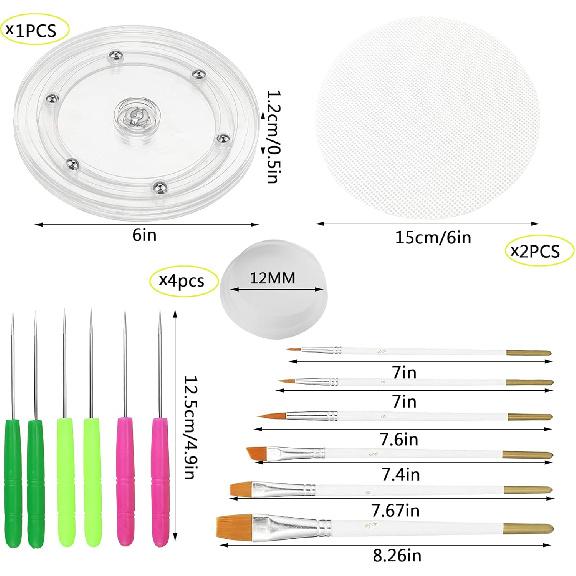 Cookie Decorating Kit Supplies Including 1 Acrylic Turntable 6 Scribe Needle 2 Silicone Mesh Mats 6 Cookie Decoration Brushes 4 Rubber Feet Bumpers
