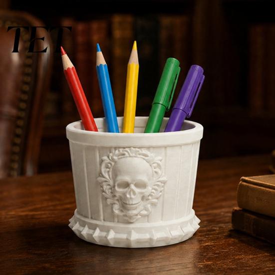 Gothic Style Home Decor Skull Pen Holder, 3D Printed PLA Stationery Organizer, Multi Purpose Storage Barrel Halloween Theme Container for Makeup