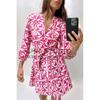 Spring New French Style Sweet Holiday Style V-neck Long Sleeve With Belt Print Short Dress 3238767