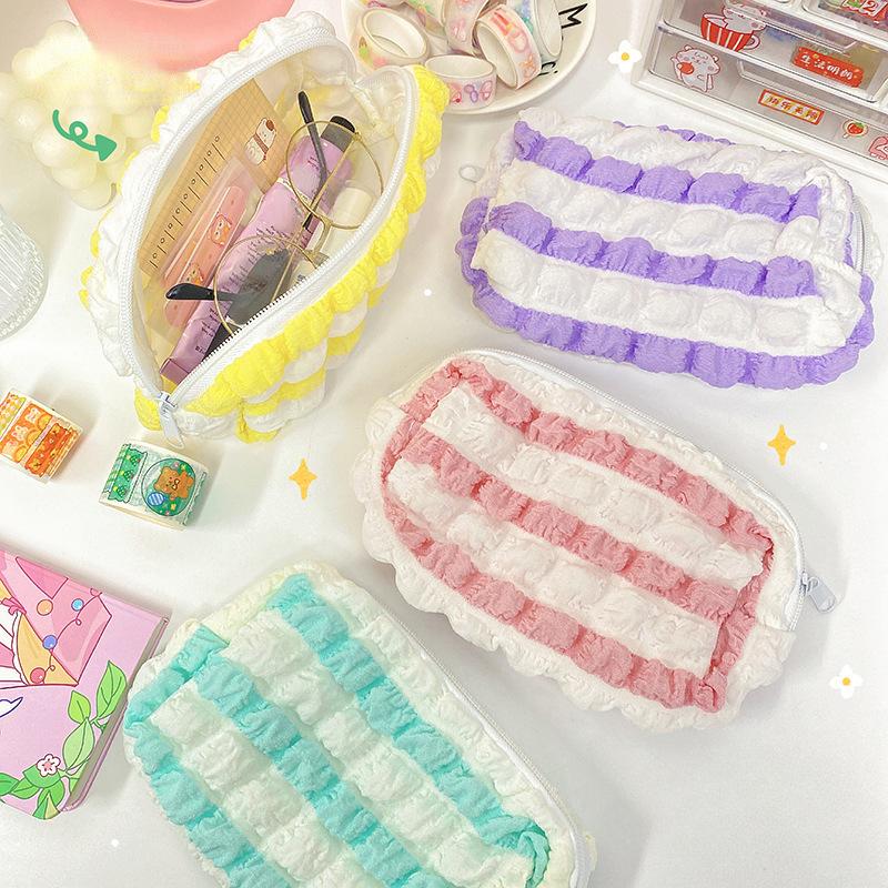 Сумка для хранения ярких цветов в полоску с цветными блоками, студенческая модная большая вместительная сумка для канцелярских принадлежностей с пузырьковым облаком, пенал, косметичка