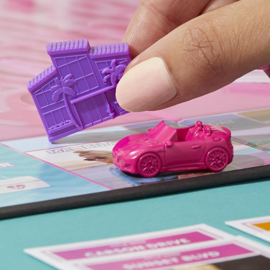 Monopoly: Barbie Edition Board Game, Ages 8+, 2-6 Players, Fun Family Game for Kids and Adults, Includes 6 Barbie-Themed Pink Zinc Tokens, Kids Gift