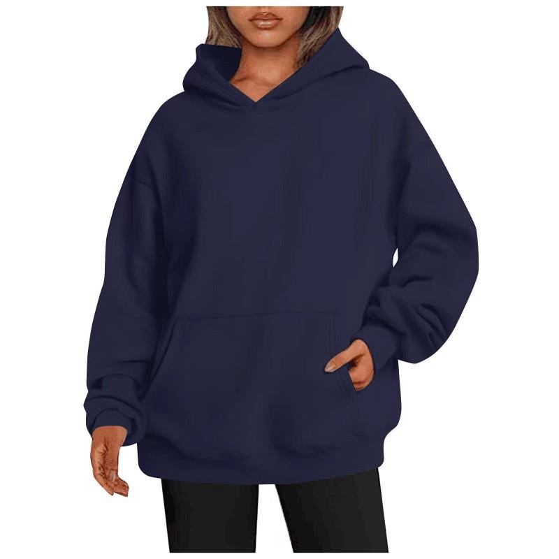 Womens Casual Hooded Sweatshirt Loose Fit Long Sleeve Streetwear Top With Front Pocket