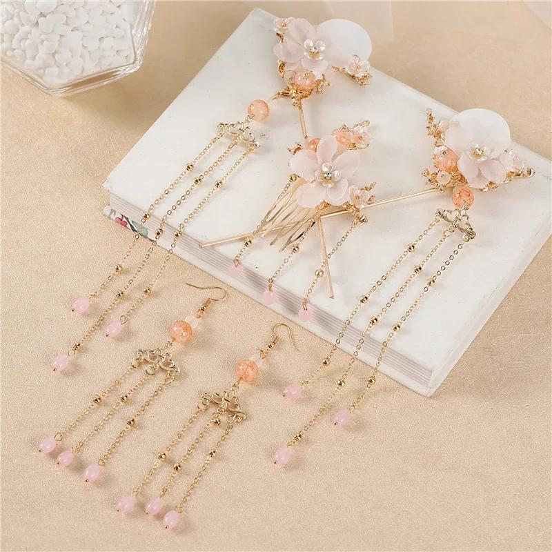 Chinese Style Ancient Style Accessories Crown Tassel Step Swaying Hairpin Ancient Costume Hairpin Fairy Aura Female Jewelry Set