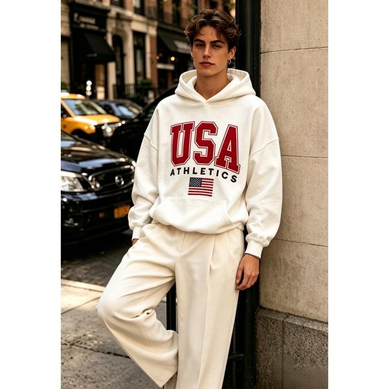 Vintage USA Embroidered Hoodie Unisex Loose Fit Casual Streetwear Sweatshirt