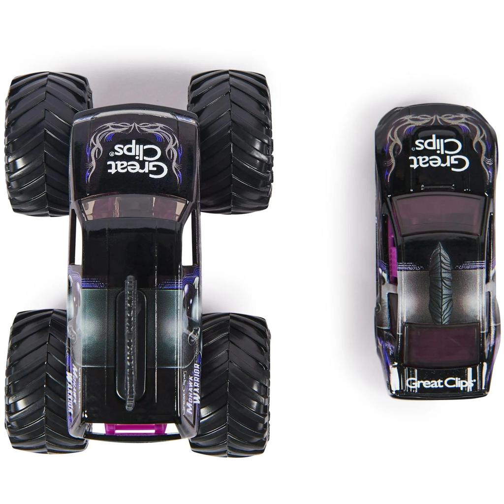 Monster Jam Official 1:64 Scale Diecast Monster Trucks and Race Cars Series 4 Mohawk Warrior, Purple 2-Pack