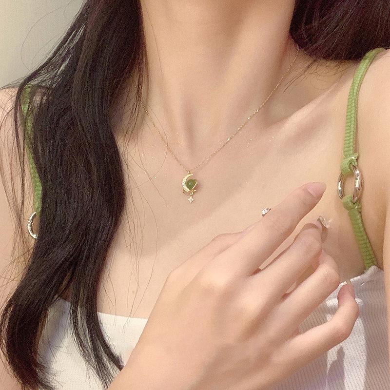 Star Moon Necklace Women's Light Luxury Temperament Star Moon Zircon Clavicle Chain Around The Planet Commuter Stainless Steel Strong Chain