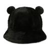 Solid Color Plush Fisherman Caps Bear Ears Basin Hat New Wool Cap  Women
