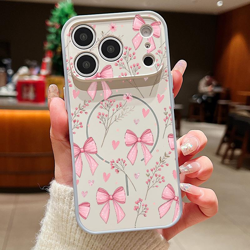 Pink Bowknots Floral Pattern For iPhone 17 Pro Max Funda iPhone 16 15 14 13 Pro Max Skin Feeling Magnetic For Magsafe Shockproof Bumper Cover