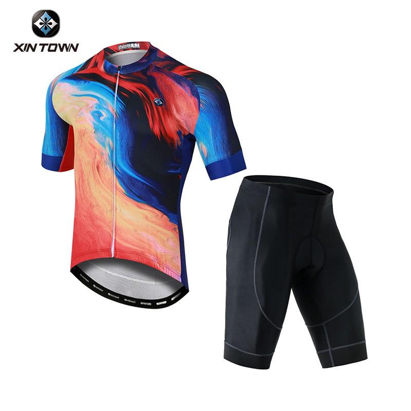 Mens Quick-Dry Cycling Jersey Shorts Set Road Bike Riding Sportswear