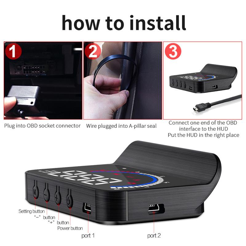 M13 Автомобильный HUD OBD2 Проектор на лобовое стекло КМ/ч, Мили/ч Сигнализация скорости Обороты Температура воды Напряжение Расход топлива