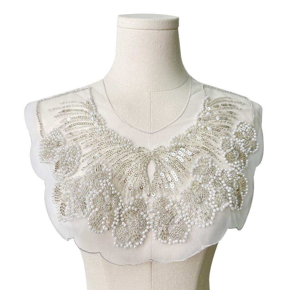 Винтажный тяжелый кружевной шаль с воротником-ожерельем из бусин и пайеток, ретро воротник-жабо, вышитый передний воротник, Косплей