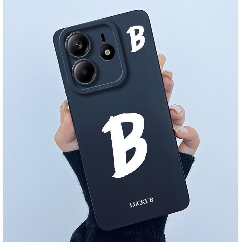 For Xiaomi Redmi Note 14 5G Cover Case Lucky Initial Letter Couple Silicone Soft Matte Phone Bumper for Redmi Note14 5G Casing