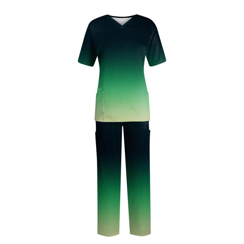 Женский топ с коротким рукавом и v-образным вырезом + брюки, рабочий комплект, свободные повседневные футболки с короткими рукавами, топ и длинные брюки, спортивный костюм