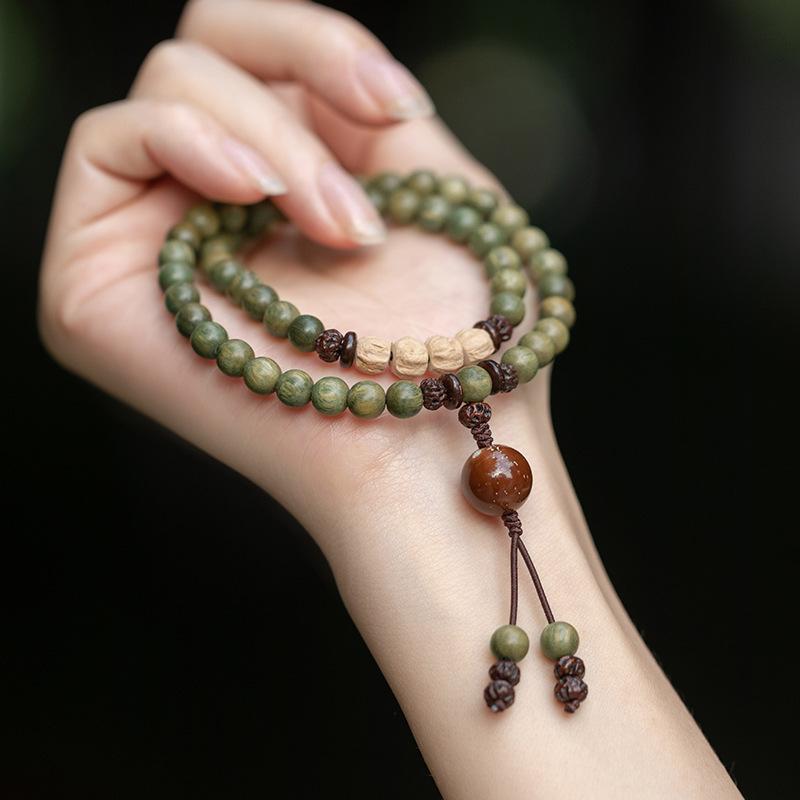 Original Old Material Green Sandalwood Buddha Bead Bracelet Female Forest Student Sandalwood Passion Seed Bracelet Couple Ethnic Style Male Female