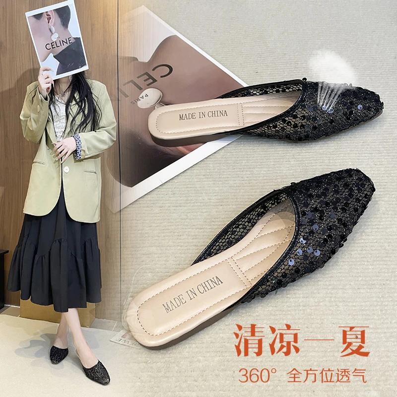 2026 new summer fashion luxury flat heel party shoes flat slip-on casual comfortable ladies diamond slippers