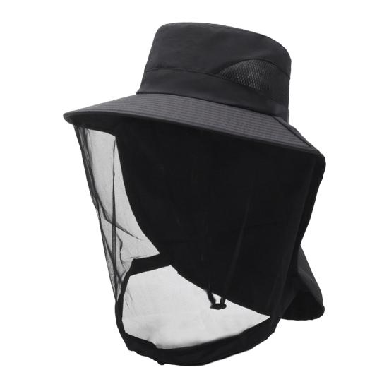 Outdoor Hat with Removable Mosquito Mesh Shawl Design Wide Brim UV Protection Climbing Hat Waterproof Fabric Foldable Hat