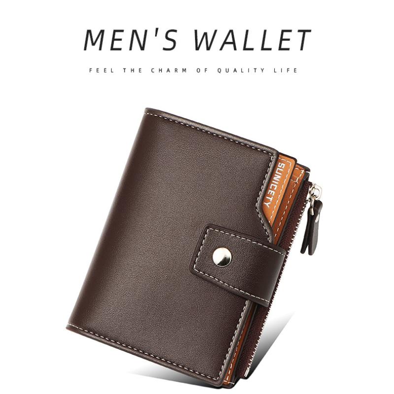 Освежающий мужской кожаный короткий двойной кошелек с защитой от кражи, многофункциональный держатель для карт с застежкой-молнией RFID