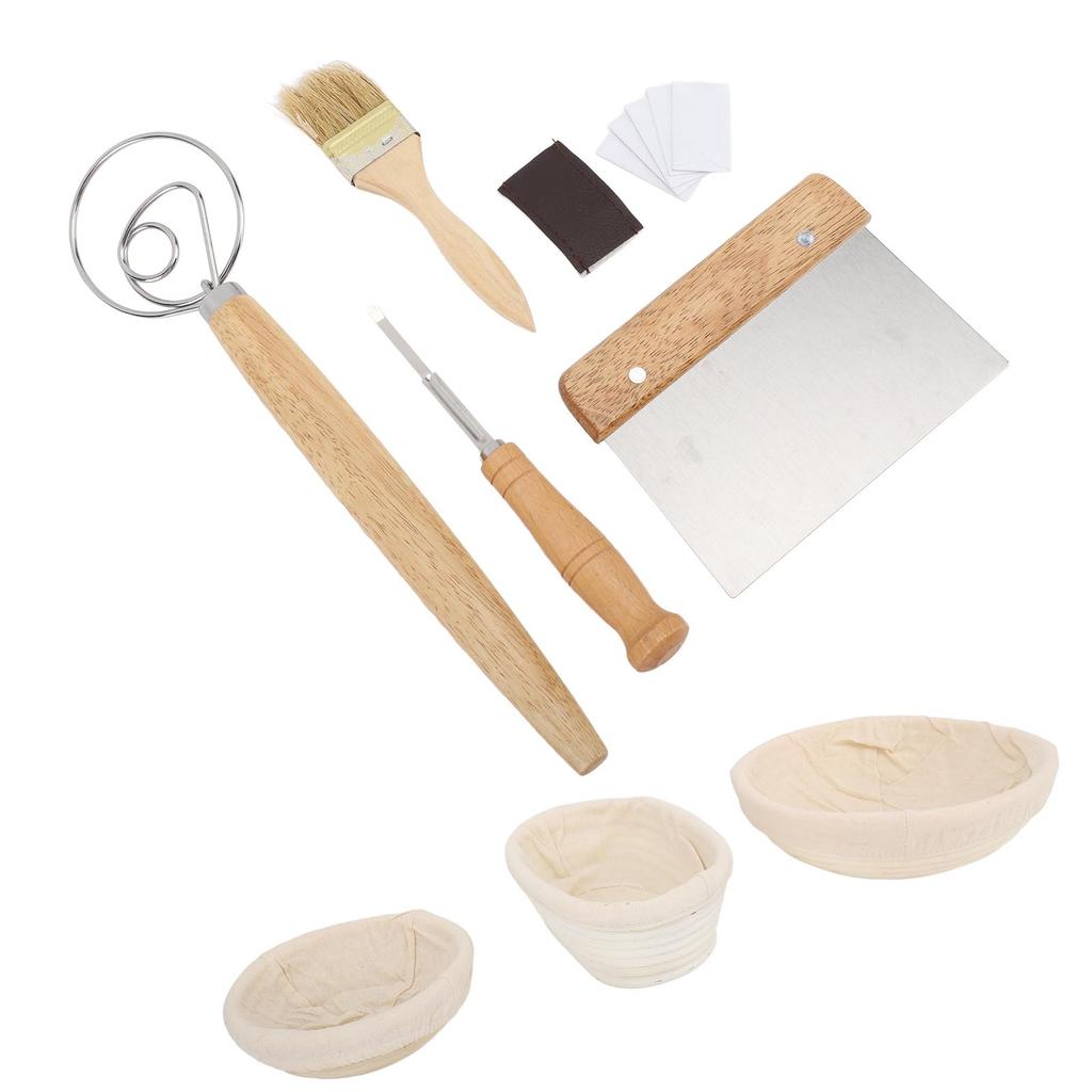 Набор корзин для расстойки хлеба, 2 круглые и 1 овальная ротанговая корзина для закваски со скребком для теста для хлеба