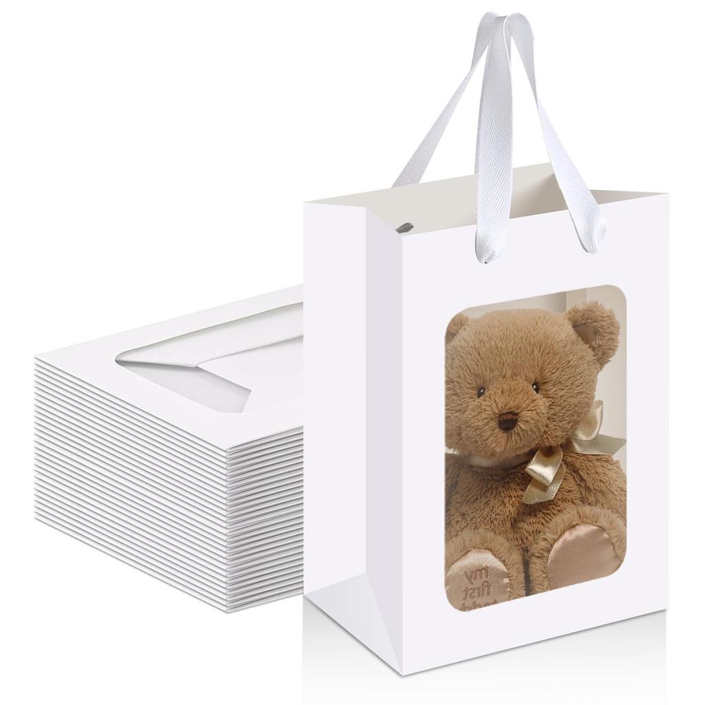 10pcs Window Gift Bags With Ribbon Handles For Flower Bouquet Presents Valentines Day Party Favors Bridal Shower Packaging Packs
