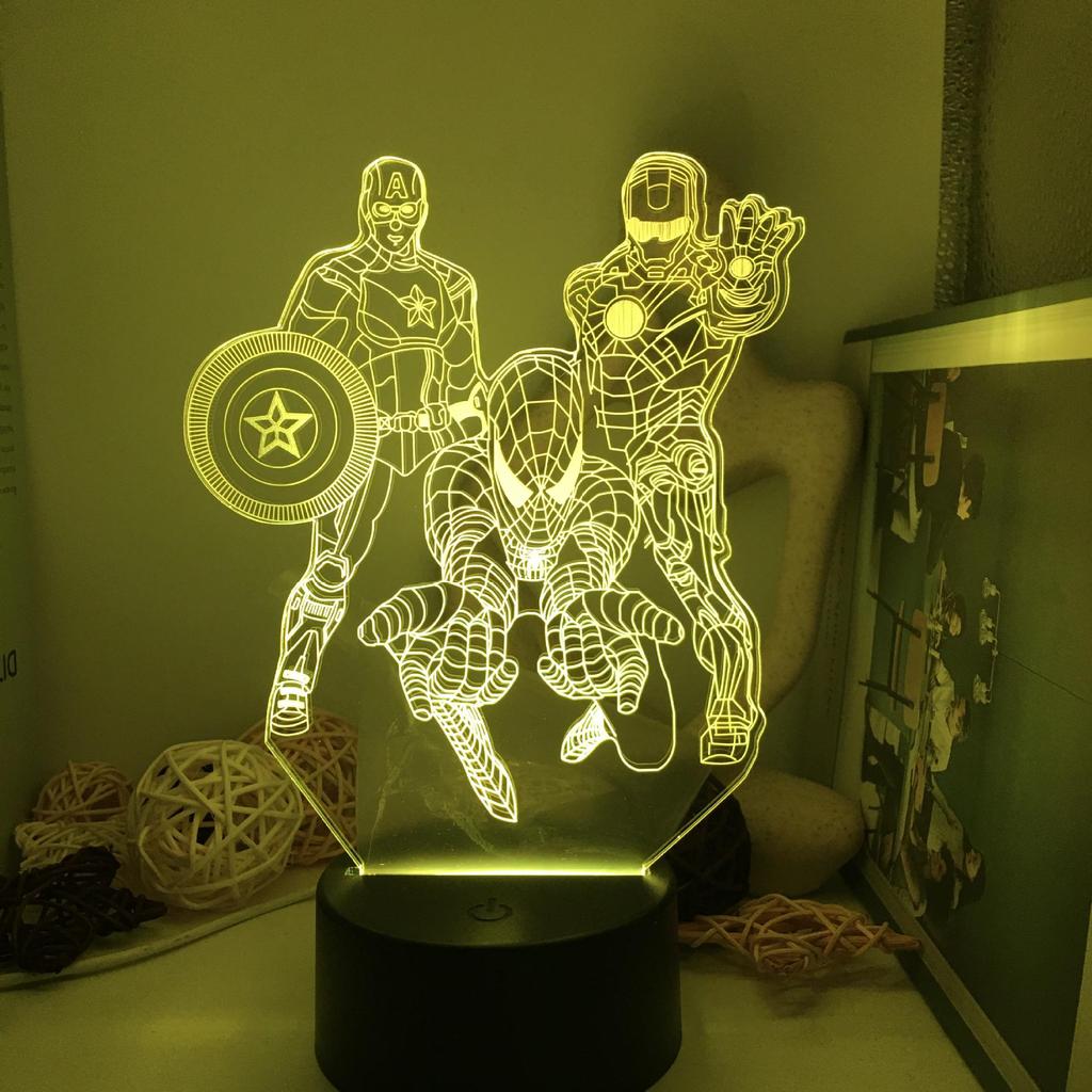 3D Ночник LED Мстители Железный Человек и Капитан Америка для детей