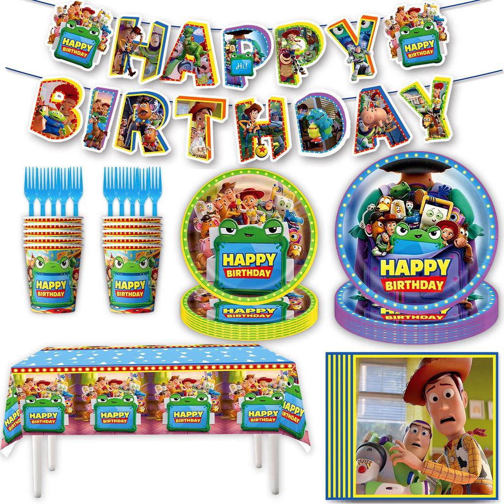Toy Story Theme Party Supplies, Disposable Paper Plates Cups Napkins for Birthday Party Decoration Props Scene Decor, Kids Holiday Favor Set