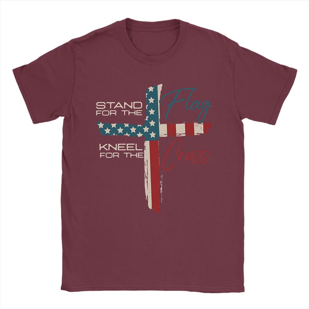 Stand For The Flag I Kneel For The Cross T-Shirts for Men Hipster Pure Cotton Tee Shirt Crew Neck Short Sleeve T Shirt Printing