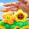 Keychain Soft Plush Sunflower Pendant with Smile Face Text Design Healing Shape Backpack Keys Bags Car