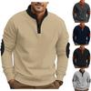 Men's Contrasting Color  Loose Casual Fleece  Stand Up Collar Pullover Half Zipper Long Sleeved Sweatshirt