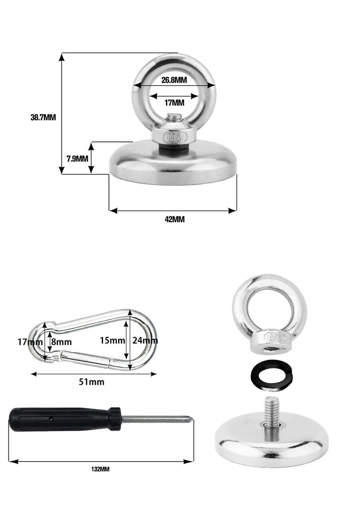Сверхпрочный магнитный крюк YESCUT с карабином грузоподъемности диаметром, изготовленный из нержавеющей стали 304, прочный, устойчивый к ржавчине, съемный, в комплект входит драйвер [набор 4]