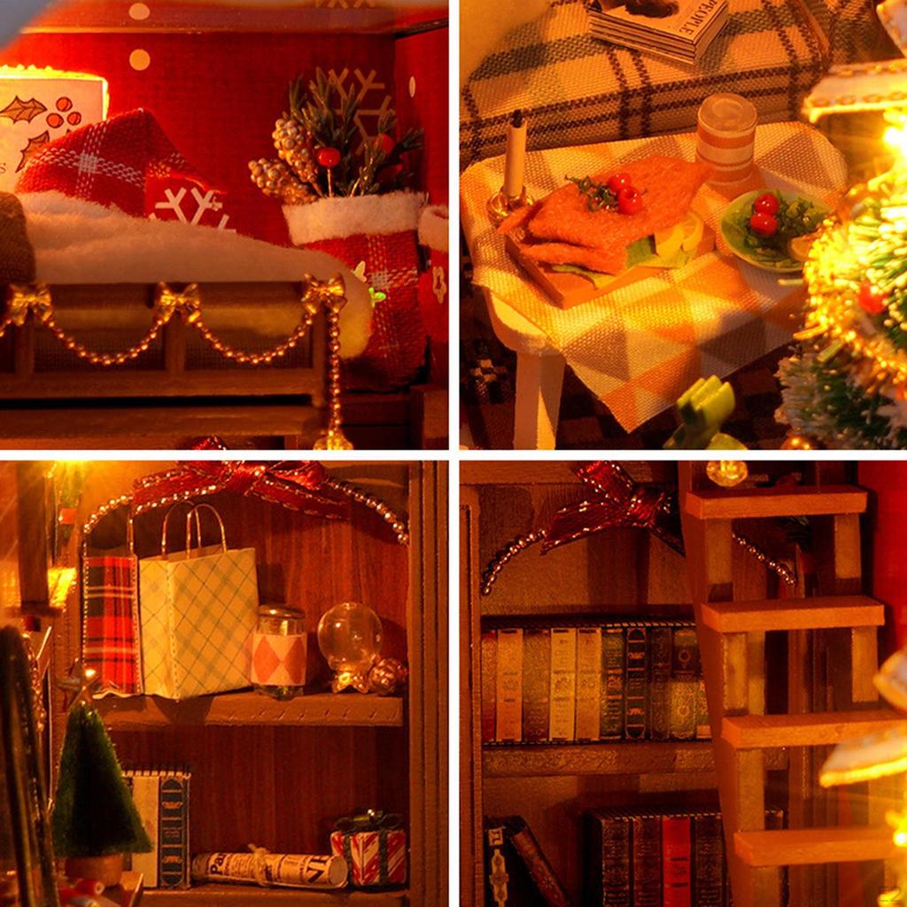 DIY Christmas Book Booknook Kits Mini House Making Diorama Decor Miniature Building