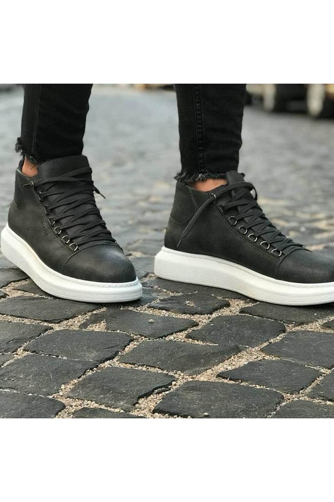 Men's Fashion Faux Leather Flat Heeled Boots Bootie Boots Anthracite Shoes