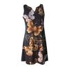 Women Summer V-neck Print Hollow Out Sleeveless Loose Tank Mid Dresses