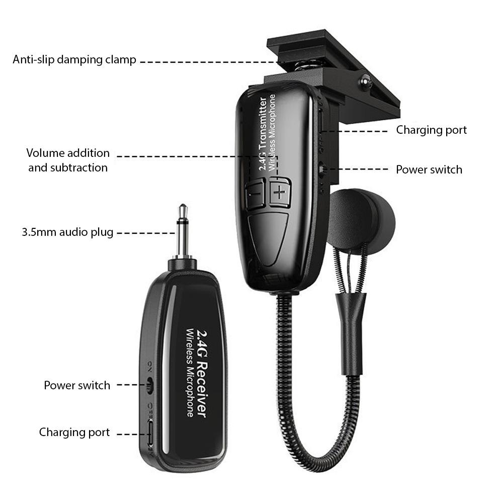 2.4G Saxophone Wireless Microphone Receiver Set Noise Reduction Outdoor Professional Stage