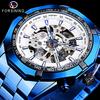 Men's Fashion Casual Hollow Blue Electroplated Automatic Mechanical Watch GMT1137-10-A
