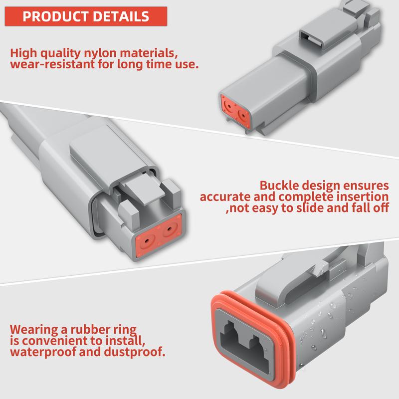 6 Sets Deutsch 2 Pin DT Connector DT04-2P DT06-2S Gray Waterproof Electrical Wire Connector with Solid Contacts 14-20AWG