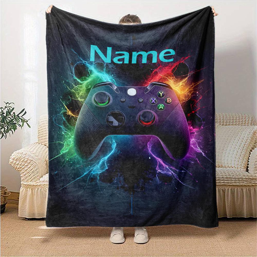 Custom Name Game Controller Theme Printed Blanket - Perfect for Couch, Bed, Travel & Outdoor Use | Machine Washable, Cozy & Durable.