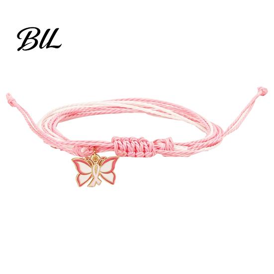 Adjustable Braided Bracelet Breast Cancer Awareness for Women, Woven String with Lightweight Daily Wear Wristband Ribbon Charm, Handmade Rope Survivor