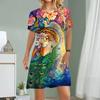 Women Casual Dress Summer Mythology Print Dresses For Women O-neck Short Sleeve Dress Plus Size